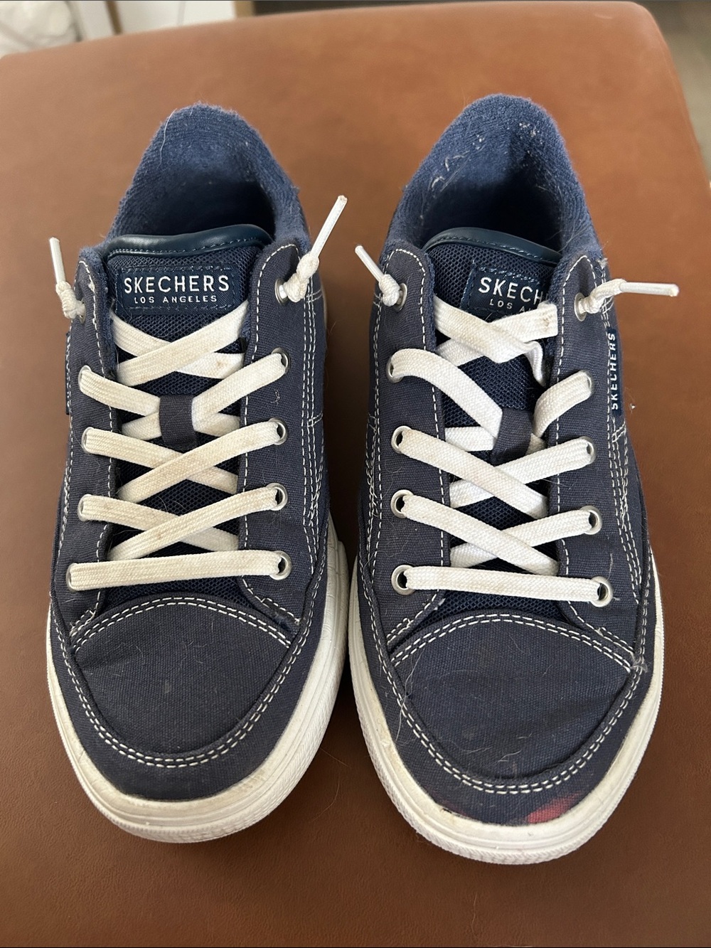 Skechers Women’s Navy and White Canvas Lace-Up Sneakers